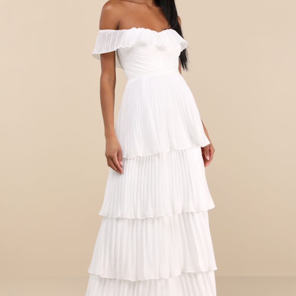 Lulus Always Remarkable White Pleated Off-the-shoulder Maxi Dress - Size XS